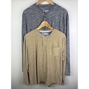 Tallwoods Men's Long Sleeve 3 Button Henley Shirt Size Large Lot Of 2 Camping